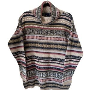 Vintage Liz Sport Sweater Grandma Chic Sz S Oversized Fair Isle Knit Turtleneck